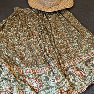 White Stag Brown and Green Maxi A-Line Skirt